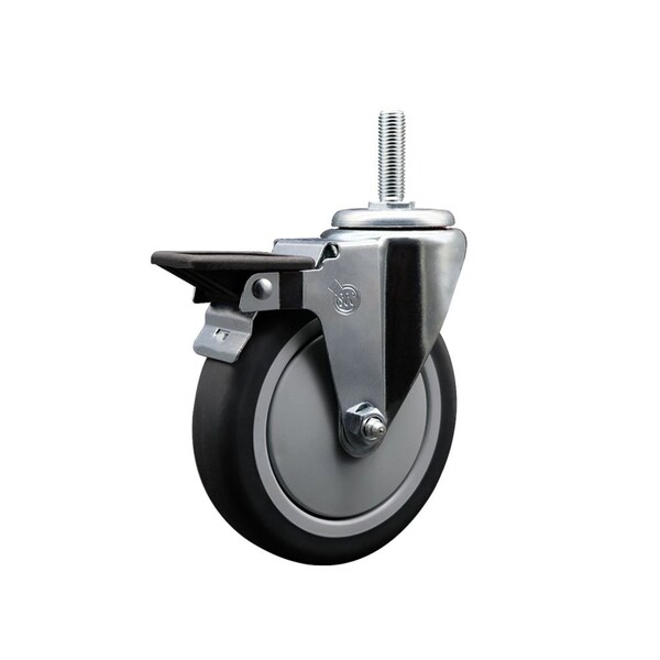 5 Inch Thermoplastic  Rubber Wheel Swivel 58 Inch Threaded Stem Caster with Brake SCC